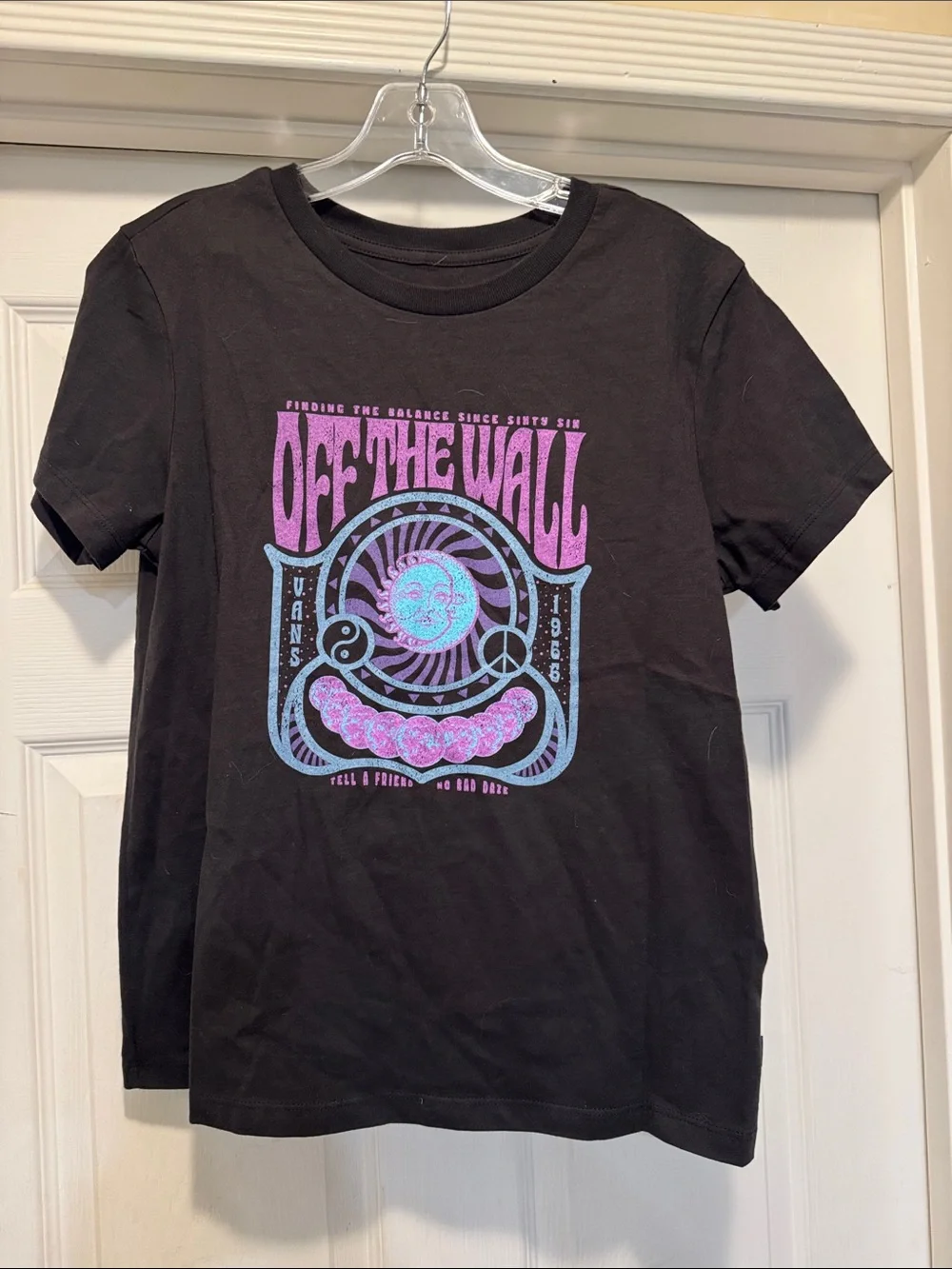 Vans Black Tee with Pink & Blue Retro Graphic